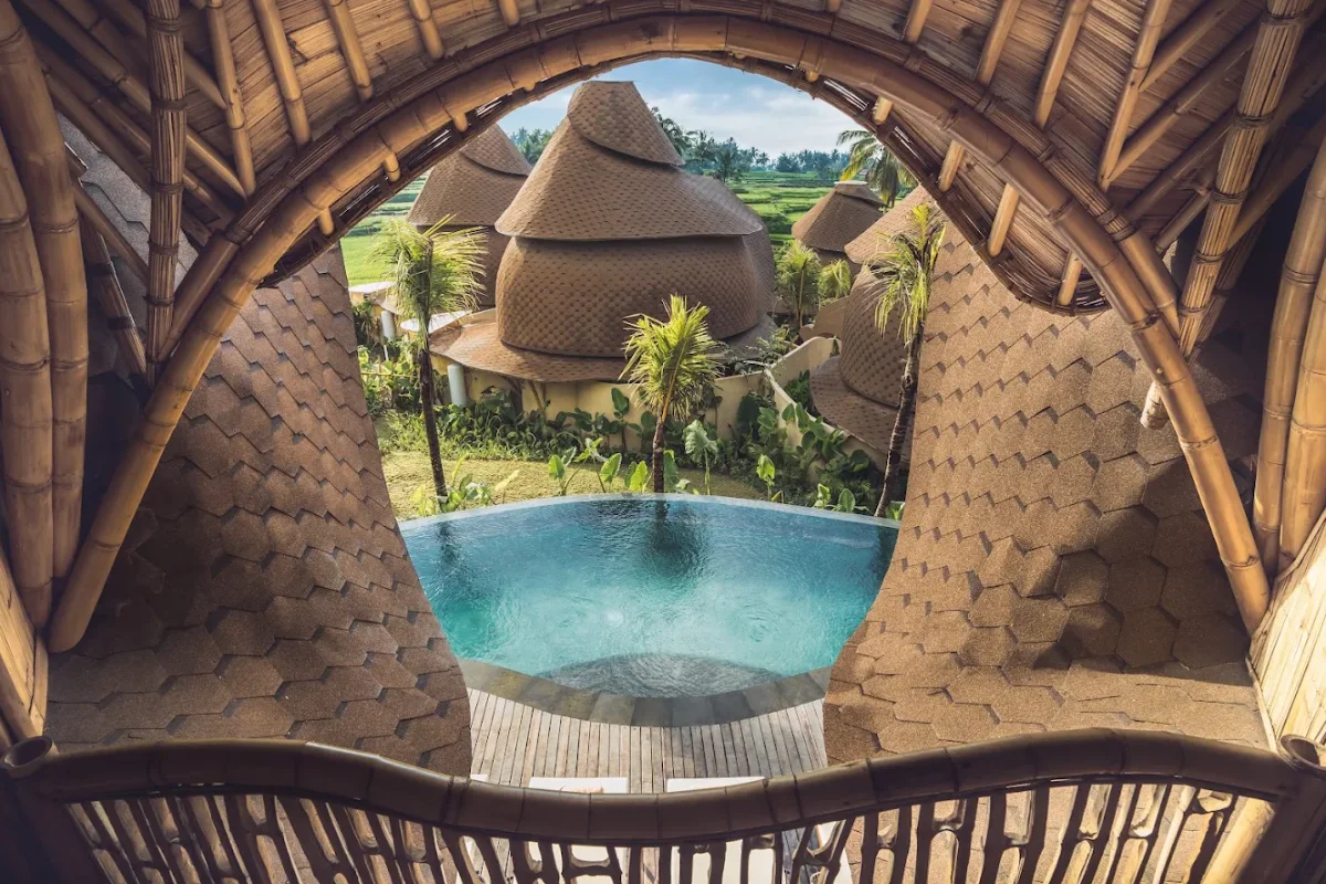 Equipoise Resort Ubud bamboo villas and rice fields